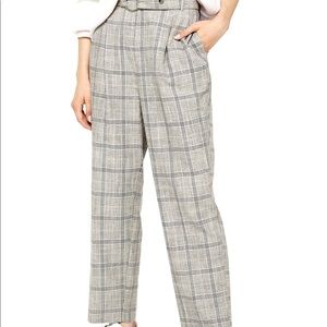 TOPSHOP Check Print Crop Straight Leg Trousers